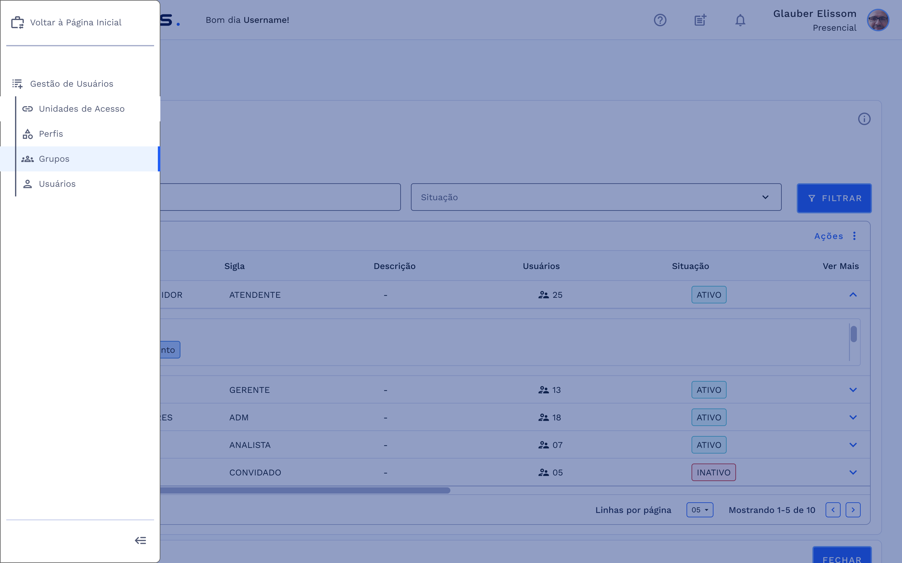 Menu: Gestão de Usuários – Grupos
