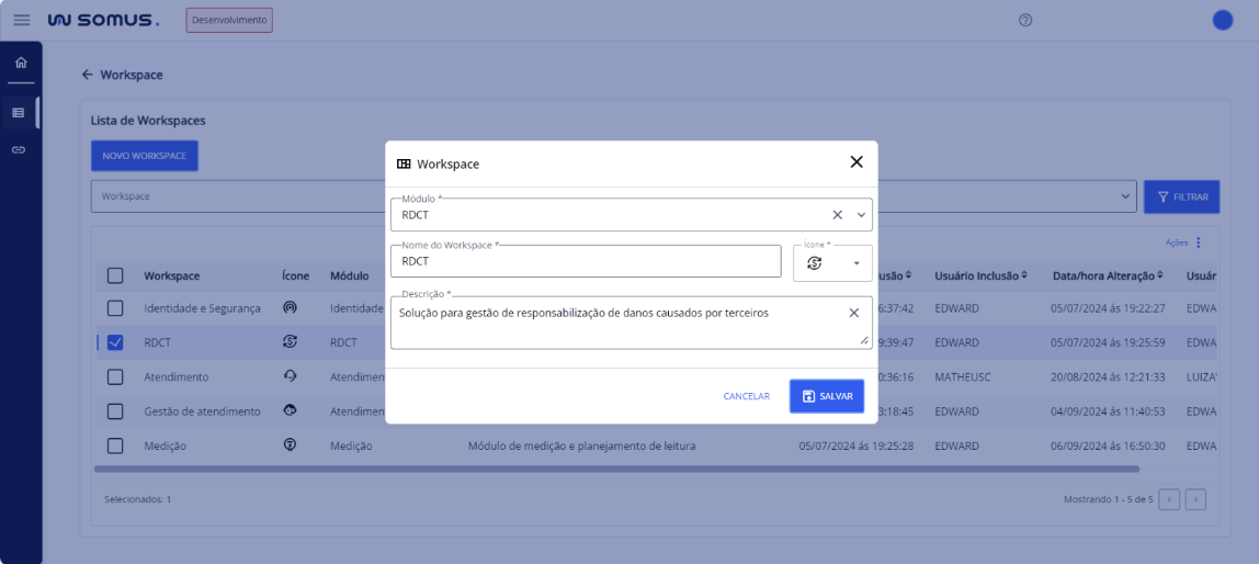 Tela - Modo Edição Workspace