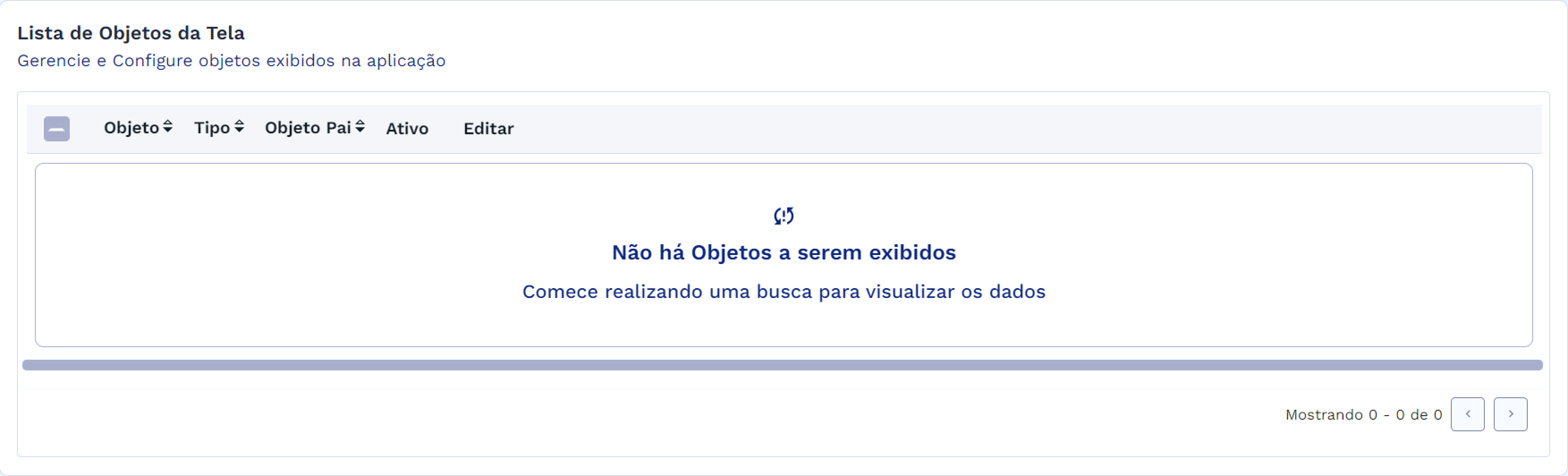 Lista de Objetos - Não há objetos a serem exibidos