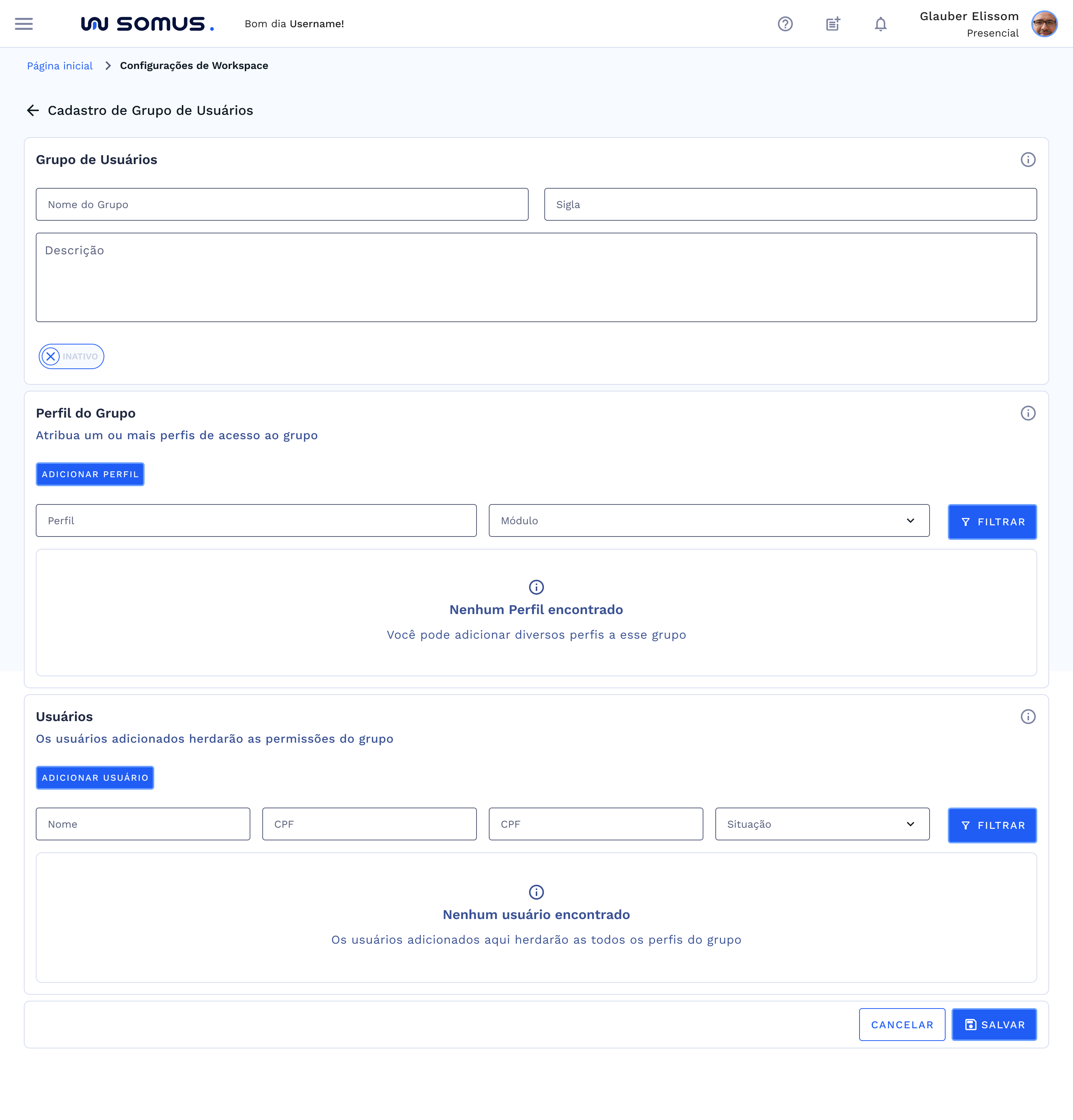 Cadastro de Grupo de Usuários