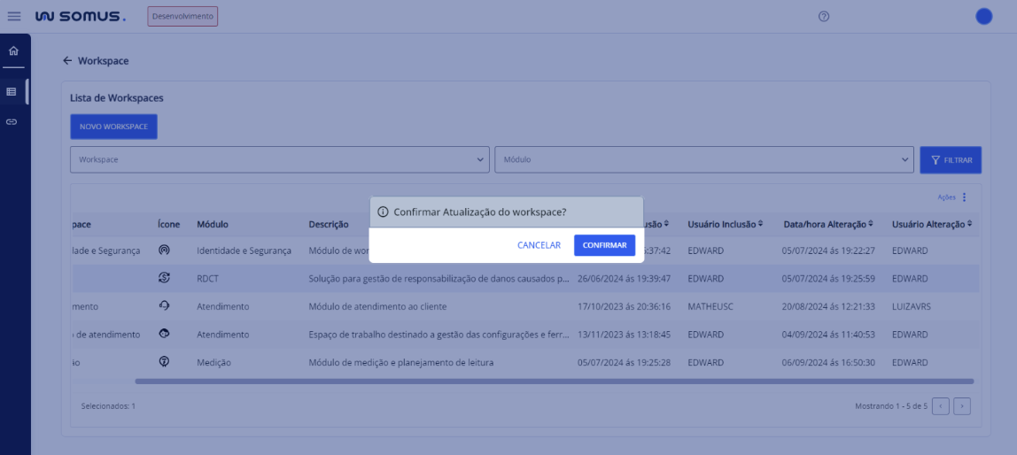Caixa de Diálogo - Confirmar atualização