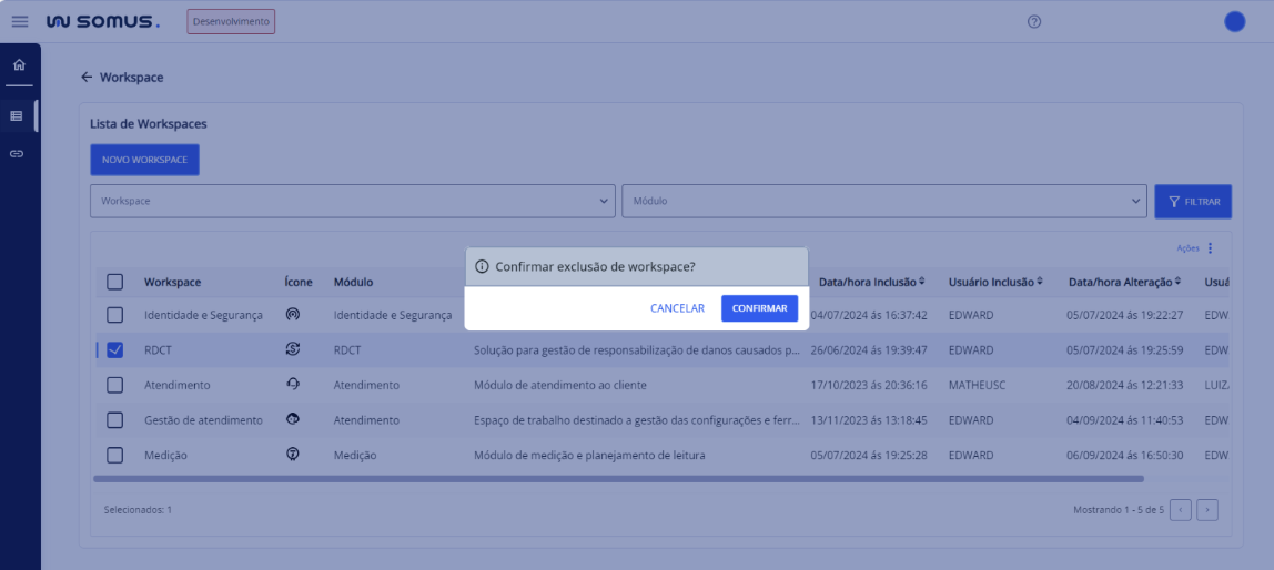 Caixa de Diálogo - Confirmar Exclusão